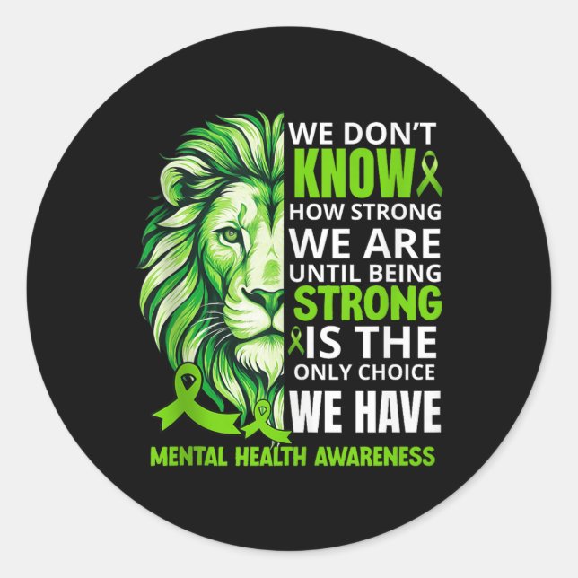Sticker Rond Lion Motivation vert Ruban santé mentale Aware (Devant)