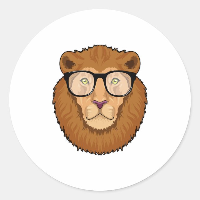 Sticker Rond Lion Nerd avec lunettes (Devant)