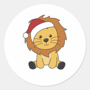 Sticker Rond Lion Noël Neige Animaux d'hiver Lions