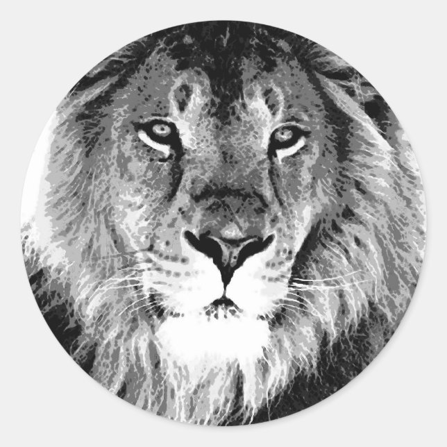 Sticker Rond Lion noir et blanc (Devant)
