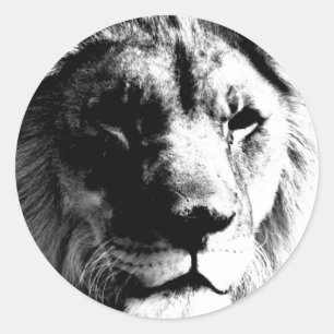 Sticker Rond Lion noir et blanc
