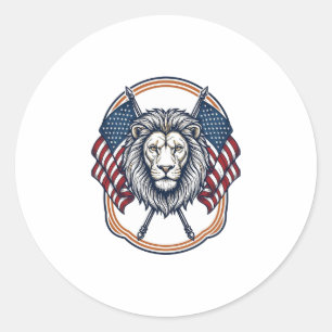 Sticker Rond Lion patriotique avec drapeaux américains vintage
