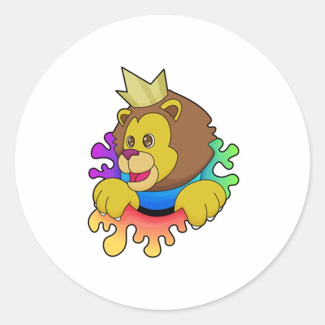 Sticker Rond Lion roi avec couronne (Devant)