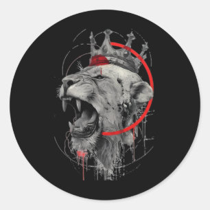 Sticker Rond Lion rugissant couronné Polka de détritus Autocoll