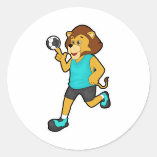 Sticker Rond Lion sur Handball avec Handball