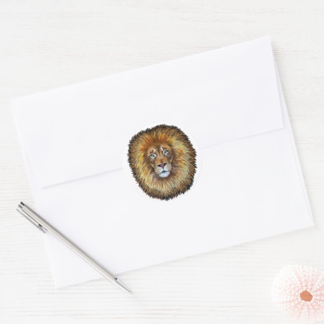 Sticker Rond Lion textile d'art.Autocollant circulaire - pack d (Enveloppe)