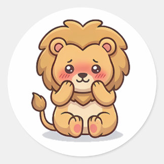 Sticker Rond Lion Timide