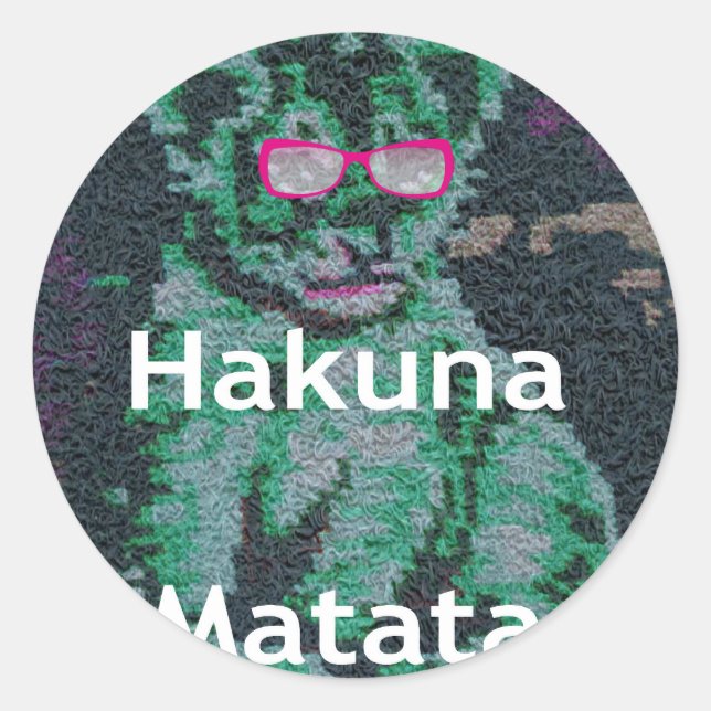 Sticker Rond Lion vert avec lunettes roses "Hakuna Matata" Art (Devant)