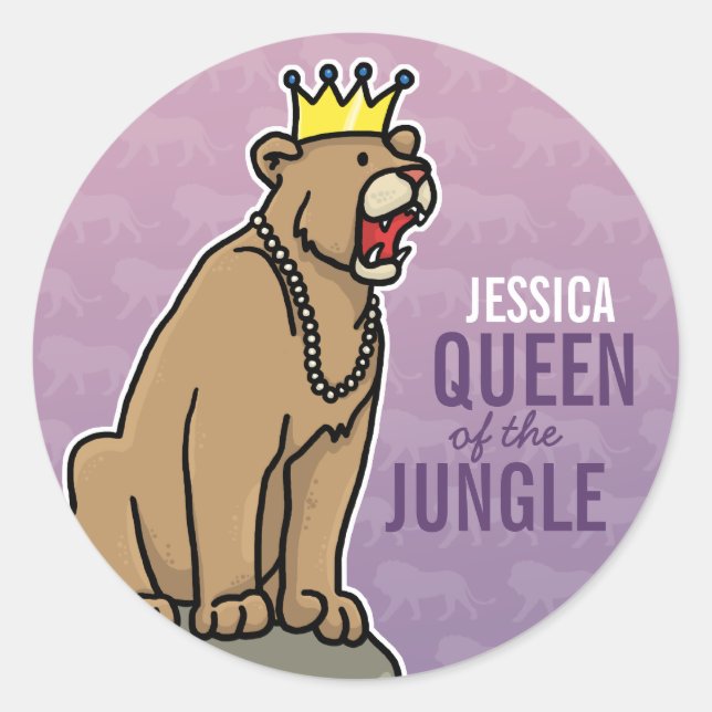 Sticker Rond Lioness Queen of the Jungle, Ajouter Nom Purple (Devant)