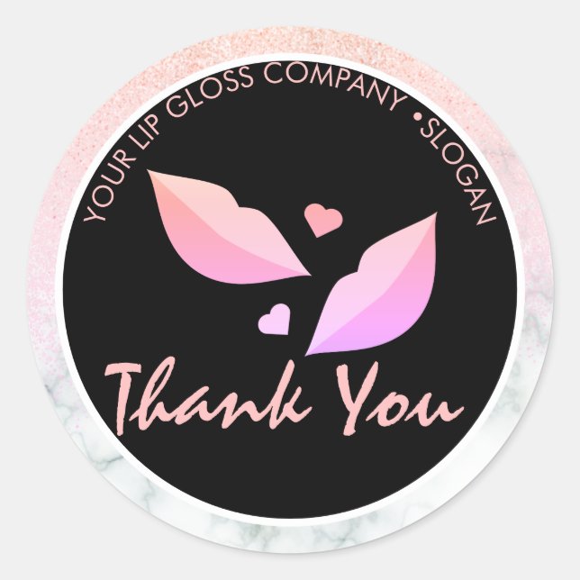 Sticker Rond Lip Gloss Business Logo Marbre Parties scintillant (Devant)