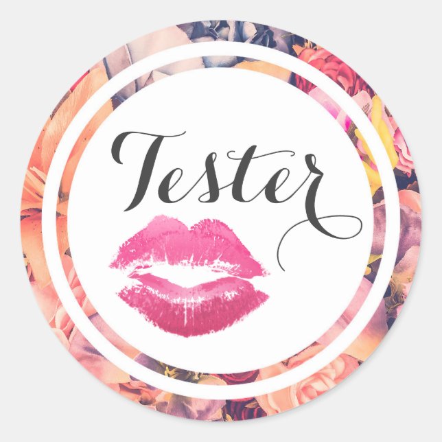 Sticker Rond Lipstick Distributeur Produit Tester Floral Kiss (Devant)