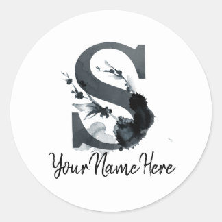 Sticker Rond Liquide floral Monogramme S Herbe foncée