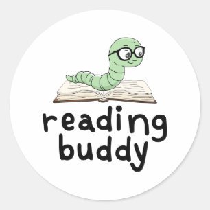 Sticker Rond Lire Buddy Cute Bookwort Avec Livre