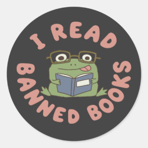 Sticker Rond Lire des livres interdits Drôle de grenouille lisa