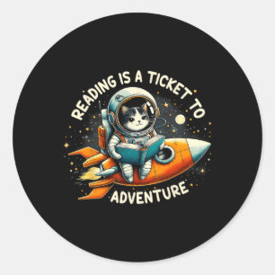 Sticker Rond Lire Est Un Billet Pour Aventure Astronaut Chat