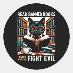 Sticker Rond Lire Livres Interdits Boire Café Combattre Le Mal