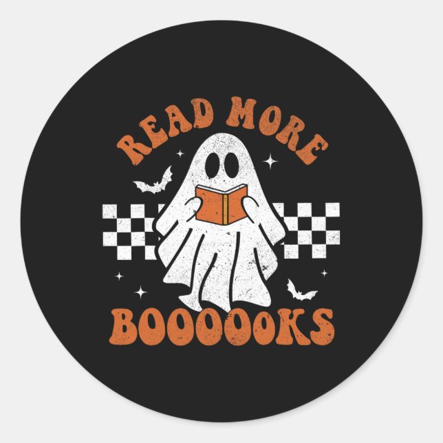 Sticker Rond Lire Plus Livres Cute Ghost Lecture Livre Enseigna (Devant)