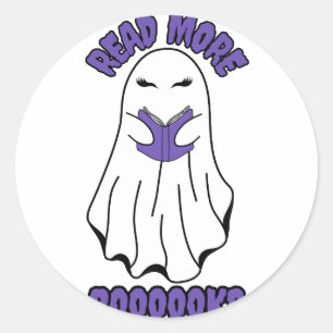 Sticker Rond Lire plus Livres Halloween Ghost Purple