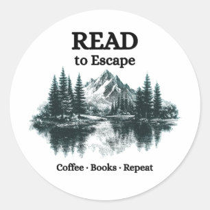 Sticker Rond Lire pour s'évader - Café, Livres, Répéter Autocol