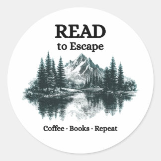 Sticker Rond Lire pour s'évader - Café, Livres, Répéter Autocol