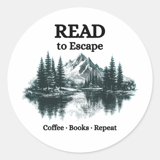 Sticker Rond Lire pour s'évader - Café, Livres, Répéter Autocol (Devant)