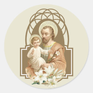 Sticker Rond Lis traditionnel de Jésus de bébé de St Joseph
