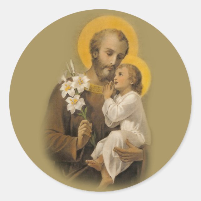 Sticker Rond Lis traditionnel de Jésus de bébé de St Joseph (Devant)