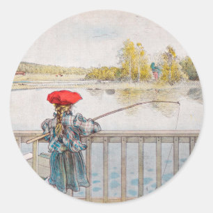 Sticker Rond Lisbet Pêche par Carl Larsson, Beaux-Arts Vintage