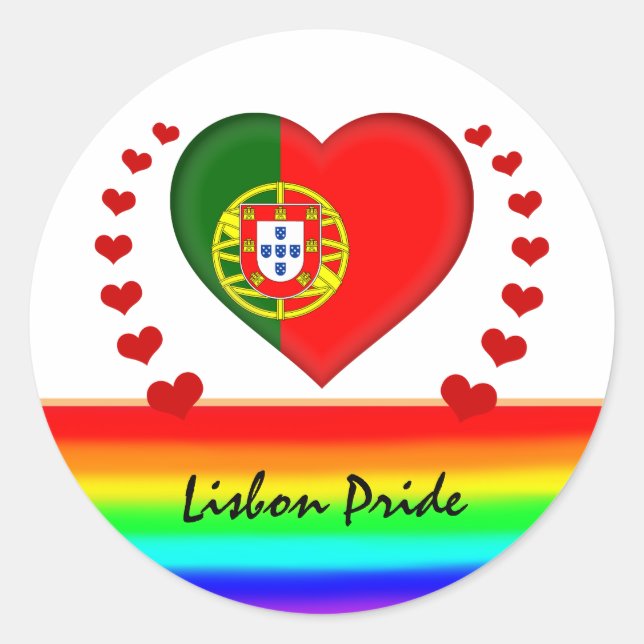Sticker Rond Lisbonne Pride & Coeurs & Arc en ciel / Amour (Devant)
