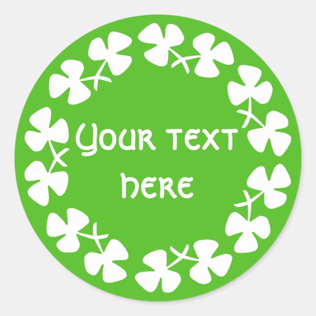 Sticker Rond Liseré de trèfles blancs Ajouter du texte (Devant)