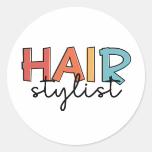 Sticker Rond Liste de cheveux Retro Coiffeur Cadeau