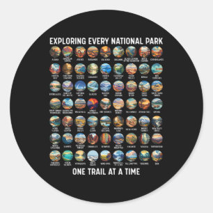 Sticker Rond Liste de contrôle de tous les parcs nationaux des 