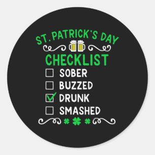 Sticker Rond Liste de vérification drôle de St Patricks Day ivr
