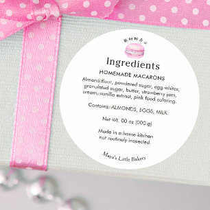 Sticker Rond Liste des ingrédients de macaron rose rustique