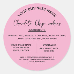 Sticker Rond liste des ingrédients des cookies au chocolat entr