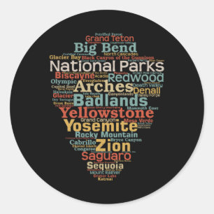 Sticker Rond Liste des parcs nationaux américains en art de nua