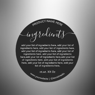 Sticker Rond Liste minimaliste simple d'ingrédients blancs noir
