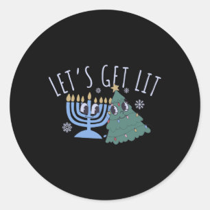 Sticker Rond Lit Chrismukkah Hanoukka Noël Match