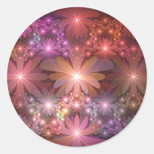 Sticker Rond Lit De Fleurs Coloré brillant Abstrait Fractage Ar