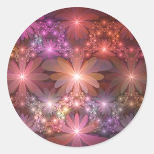 Sticker Rond Lit De Fleurs Coloré Brillante Art Fractal Abstrai