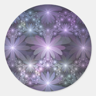 Sticker Rond Lit de fleurs tendance brillant art fractal abstra