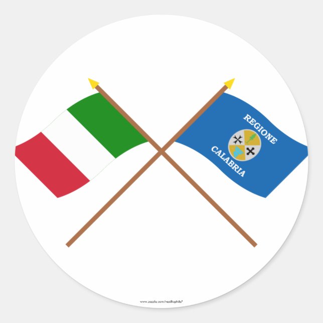 Sticker Rond L'Italie et la Calabre ont croisé des drapeaux (Devant)