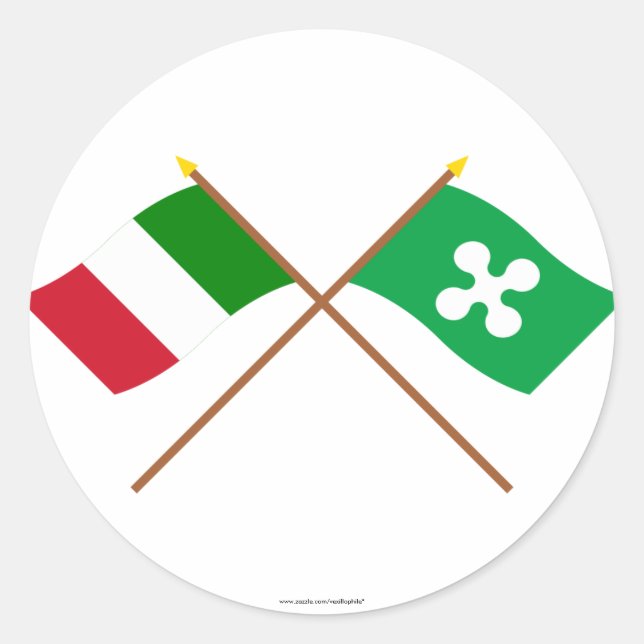 Sticker Rond L'Italie et la Lombardie ont croisé des drapeaux (Devant)