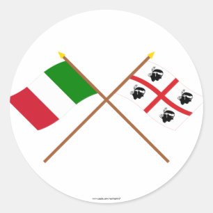 Sticker Rond L'Italie et les drapeaux croisés par Sardegna