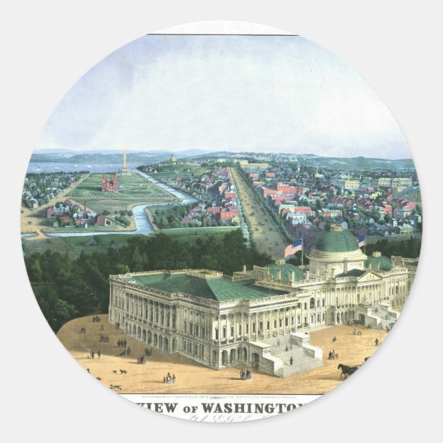 Sticker Rond Lithographie couleur 1852 - Vue de Washington (Devant)
