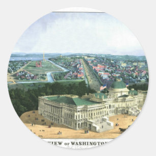Sticker Rond Lithographie de couleur 1852 - vue de Washington