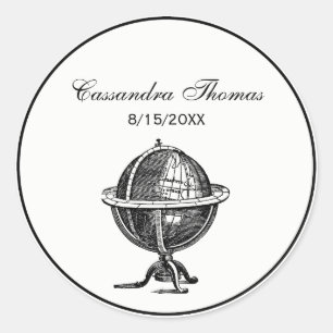 Sticker Rond Lithographie du monde vintage dessin BW