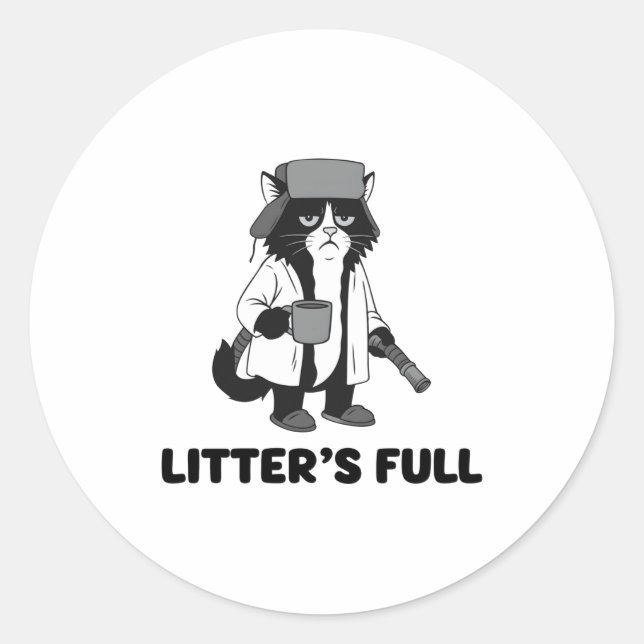 Sticker Rond Litter’s Full Funny Cat Christmas Humor Quote Long (Devant)