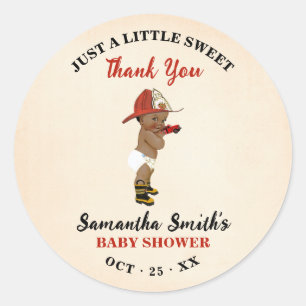 Sticker Rond Little AA Firefighter Baby shower rouge Merci