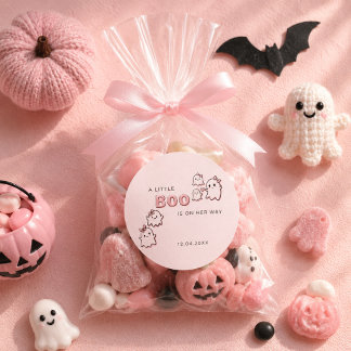 Sticker Rond Little Boo en route Fête bébé rose Boo